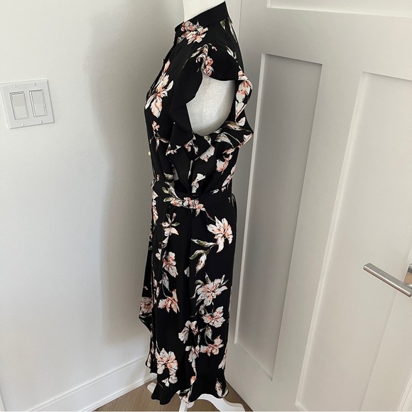 EUC Ralph Lauren Black & Orange Floral Dress Ruffled-Hem Crepe Dress Sz 10 *Q18 - Picture 5 of 7